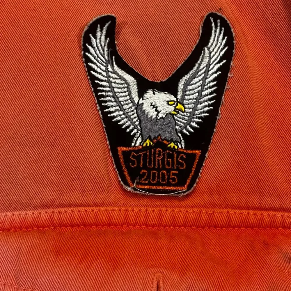 Biker Design Sturgis Buffalo Sleeveless Button Shirt‎ Men M Western Y2K Orange